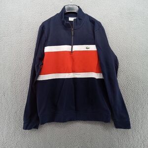 Lacoste Sweater Mens Large Blue Red White Color Block 1/2 Zip Pullover Mock Neck